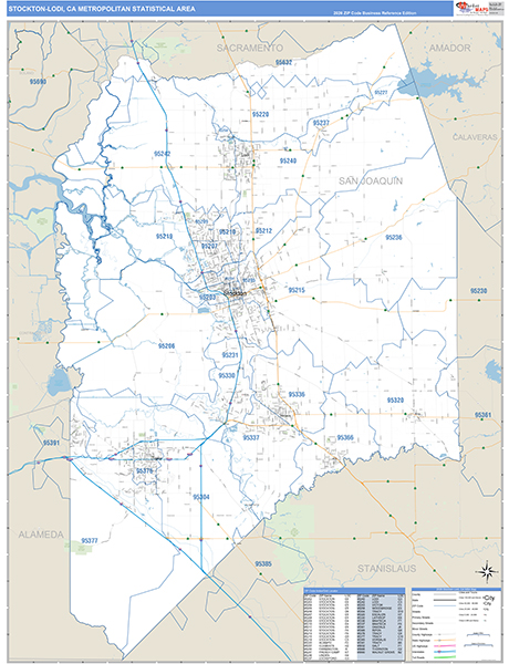 Stockton-Lodi Metro Area Wall Map